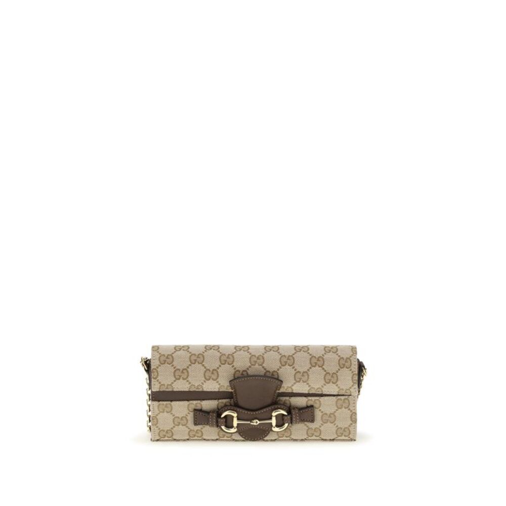 Gucci Women Gg Fabric Chain Wallet With Horsebit